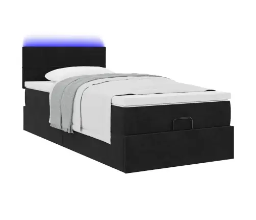 Osmanų Lovos Rėmas Su Čiužiniu, Juodas, 90X200cm Aksomas