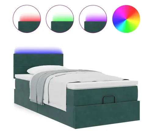 Osmanų Lova Su Čiužiniu Ir Led, Tamsiai Žalias 90X200Cm Aksomas