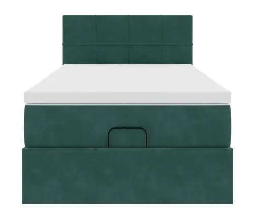 Osmanų Lova Su Čiužiniu Ir Led, Tamsiai Žalias 90X200Cm Aksomas