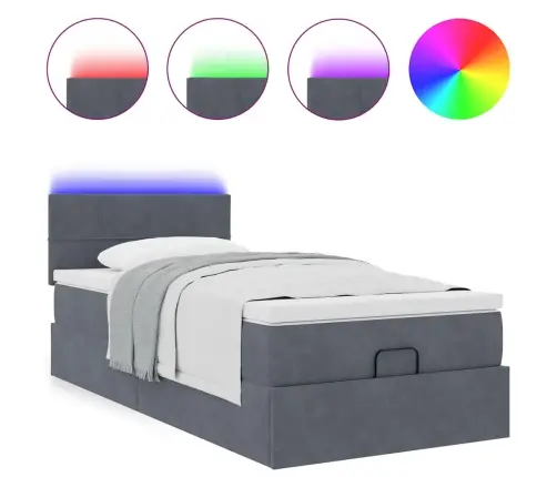 Osmanų Lovos Rėmas Su Čiužiniu, Pilkas, 100X200cm Aksomas