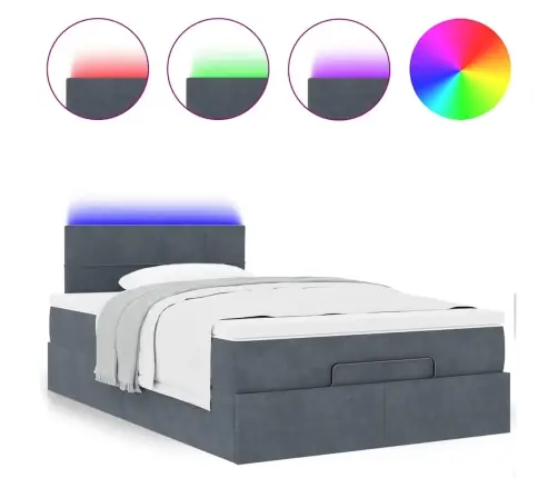 Osmaņu Gulta Ar Matraci&Leds, Tumši Pelēks, 120X190 Cm, Samts Vidaxl