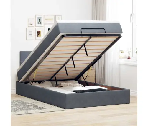 Osmaņu Gulta Ar Matraci&Leds, Tumši Pelēks, 120X190 Cm, Samts Vidaxl