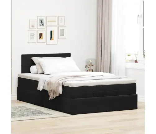 Osmaņu Gulta Ar Matraci&Leds, Melns, 120X190 Cm, Samts Vidaxl