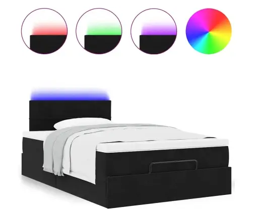 Osmaņu Gulta Ar Matraci&Leds, Melns, 120X190 Cm, Samts Vidaxl