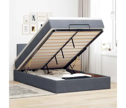 Osmanų Lovos Rėmas Su Čiužiniu, Pilkas, 120X200cm Aksomas