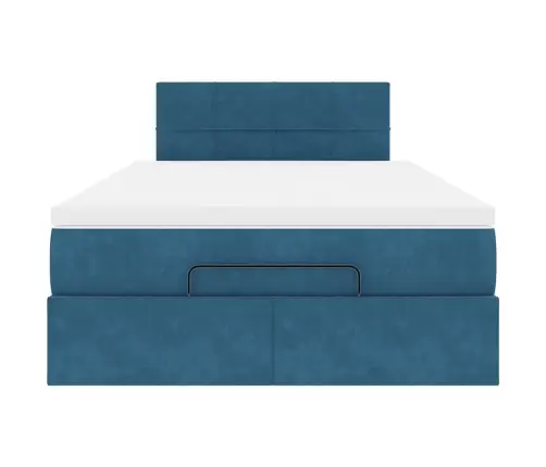 Osmanų Lovos Rėmas Su Čiužiniu, Mėlynas, 120X200cm Aksomas
