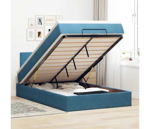 Osmanų Lovos Rėmas Su Čiužiniu, Mėlynas, 120X200cm Aksomas