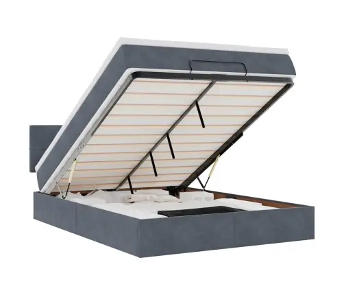 Osmanų Lovos Rėmas Su Čiužiniu, Pilkas, 140X190cm Aksomas