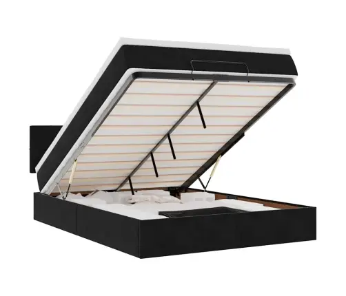 Osmaņu Gulta Ar Matraci & Leds, Melns, 140X190 Cm, Samts Vidaxl