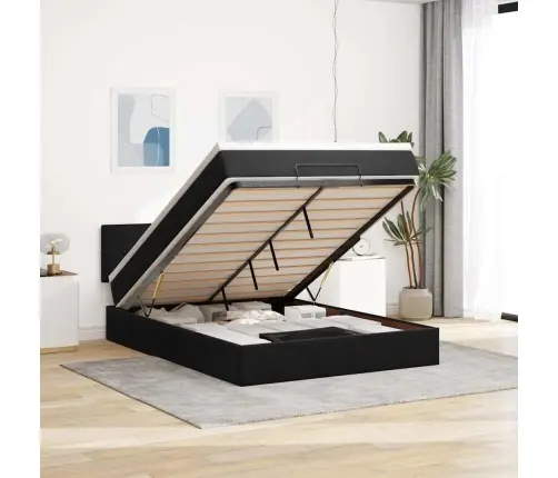 Osmaņu Gulta Ar Matraci & Leds, Melns, 140X190 Cm, Samts Vidaxl