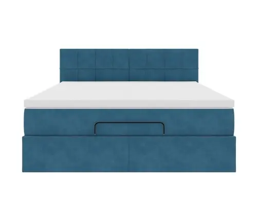 Osmaņu Gulta Ar Matraci & Leds, Tumši Zils, 140X190Cm, Samts Vidaxl