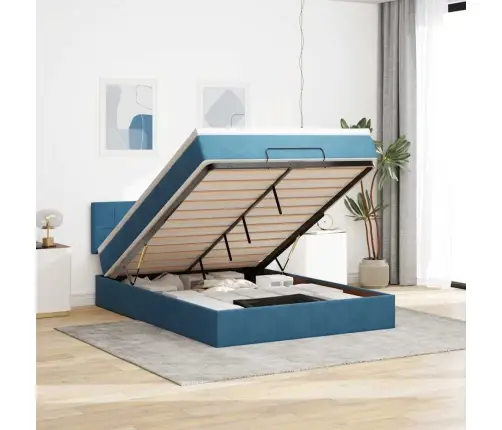 Osmaņu Gulta Ar Matraci & Leds, Tumši Zils, 140X190Cm, Samts Vidaxl