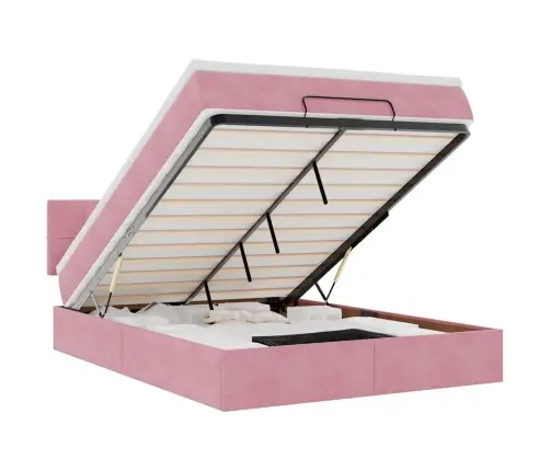 Ottomani Voodi Madratsiga Ja Led, Roosa, 140X190cm Samet