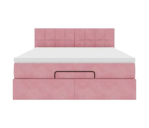 Osmanų Lova Su Čiužiniu Ir Led Rožinė 140X200Cm Velvet