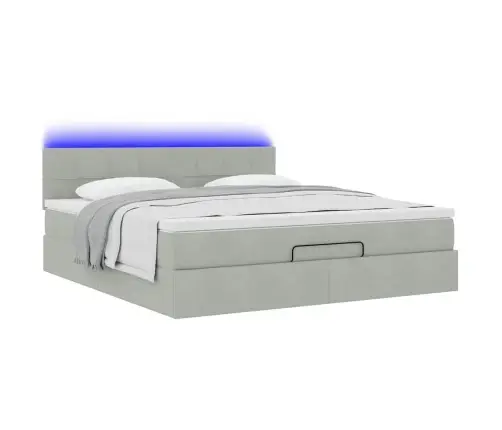 Ottomani Voodiraam Madratsiga, Helehall, 160X200 cm Samet