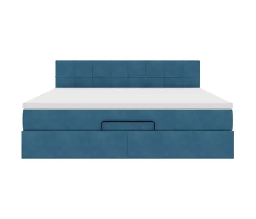 Ottomani Voodiraam Madratsiga, Tumesinine, 180X200 cm Samet