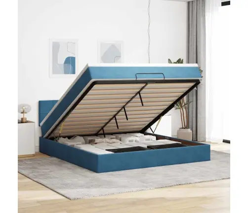 Ottomani Voodiraam Madratsiga, Tumesinine, 180X200 cm Samet