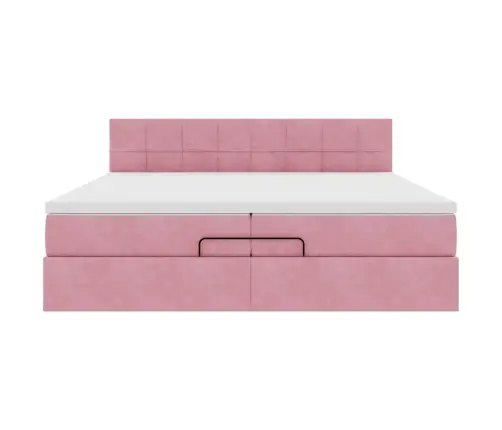 Osmaņu Gultas Rāmis Ar Matračiem Rozā 200X200Cm Audums Vidaxl