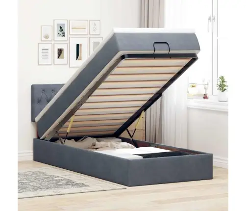 Osmanų Lovos Rėmas Su Čiužiniu, Pilkas, 80X200cm Aksomas