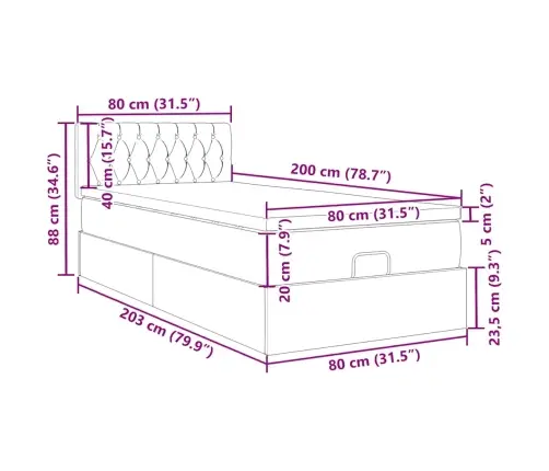 Osmaņu Gulta Ar Matraci & Leds, Melns, 80X200 Cm, Samts Vidaxl
