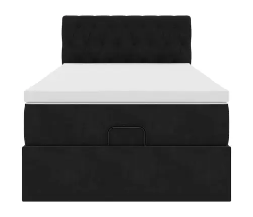 Osmanų Lova Su Čiužiniu Ir Led, Juodas, 80X200cm Aksomas
