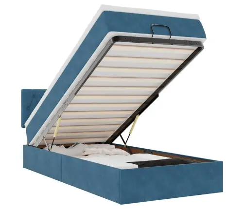 Ottomani Voodi Madratsi Ja Led, Tumesinine, 80X200cm Samet