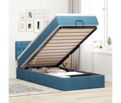 Osmaņu Gultas Rāmis Ar Matrača Tumši Zils 90X200Cm Samts Vidaxl