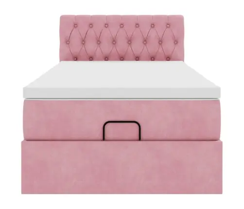 Ottomani Voodiraam Madratsiga, Roosa, 90X200cm Samet