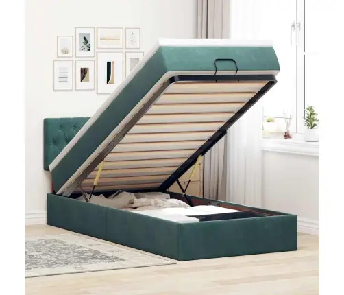 Ottomani Voodiraam Madratsiga, Tumeroheline, 100X200cm Samet