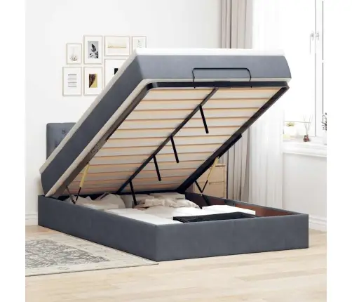 Osmaņu Gulta Ar Matraci&Leds, Tumši Pelēks, 120X190 Cm, Samts Vidaxl