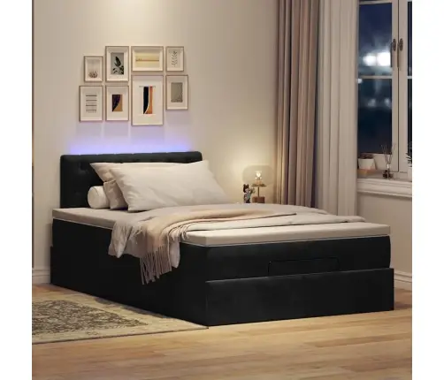 Ottomani Voodi Madratsi Ja Led, Must, 120X190cm Samet