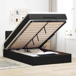 Ottomani Voodi Madratsi Ja Led, Must, 120X190cm Samet