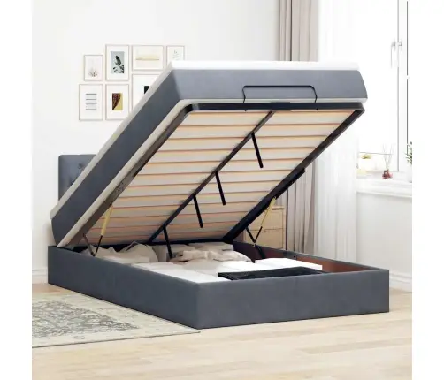 Osmanų Lovos Rėmas Su Čiužiniu, Pilkas, 120X200cm Aksomas