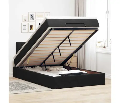 Ottomani Voodiraam Madratsiga, Must, 120X200 cm Samet