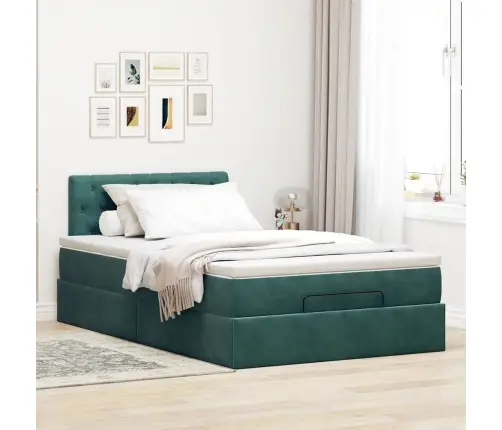 Osmaņu Gultas Rāmis Ar Matrača&Led Tumši Zaļš 120X200Cm Velvet Vidaxl