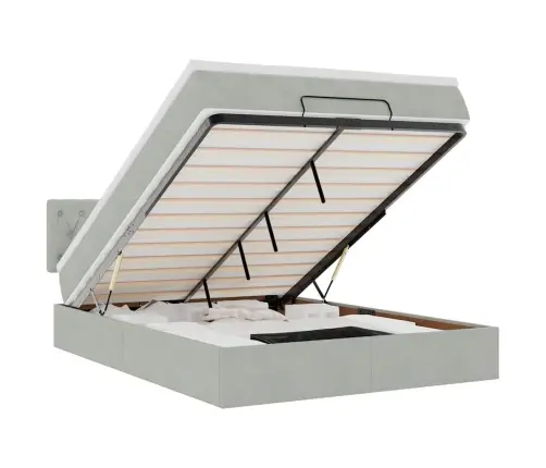 Osmanų Lovos Rėmas Su Čiužiniu, Pilkas, 140X190cm Aksomas