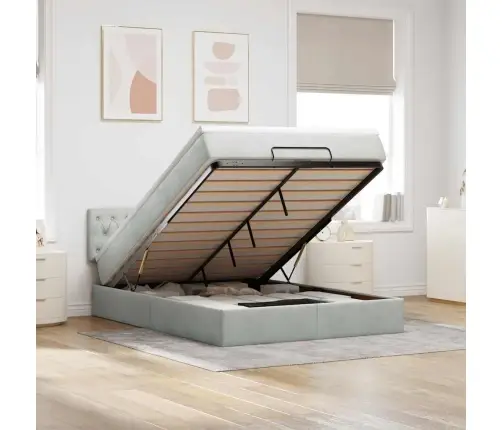 Osmanų Lovos Rėmas Su Čiužiniu, Pilkas, 140X190cm Aksomas