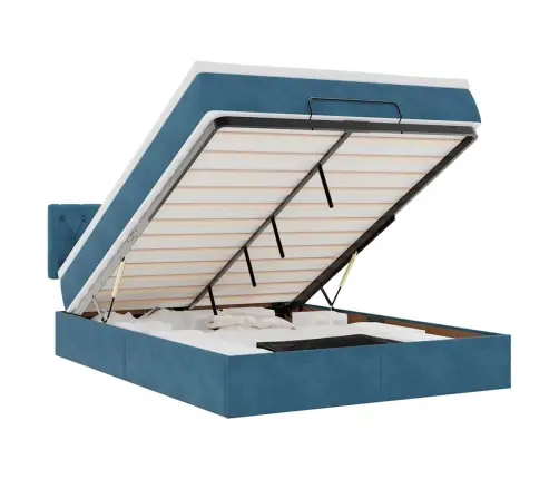 Ottomani Voodi Madratsiga Ja Led, Tumesinine, 140X190cm Samet