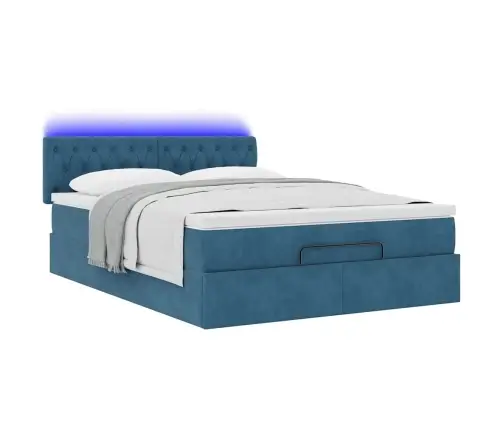 Ottomani Voodi Madratsiga Ja Led, Tumesinine, 140X190cm Samet