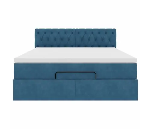 Ottomani Voodi Madratsiga Ja Led, Tumesinine, 140X190cm Samet
