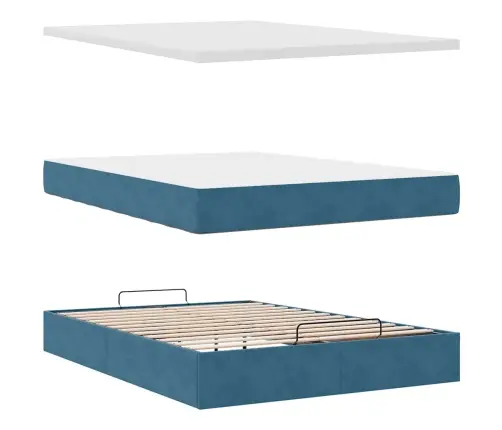 Ottomani Voodi Madratsiga Ja Led, Tumesinine, 140X190cm Samet