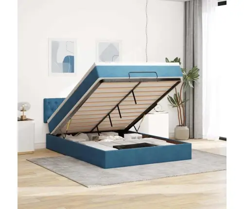 Ottomani Voodi Madratsiga Ja Led, Tumesinine, 140X190cm Samet