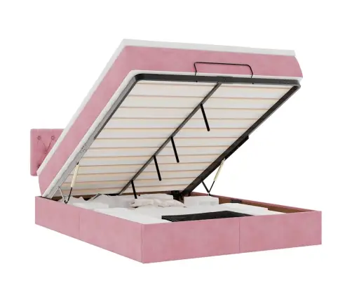 Osmaņu Gulta Ar Matraci & Leds, Rozā, 140X190Cm, Samts Vidaxl