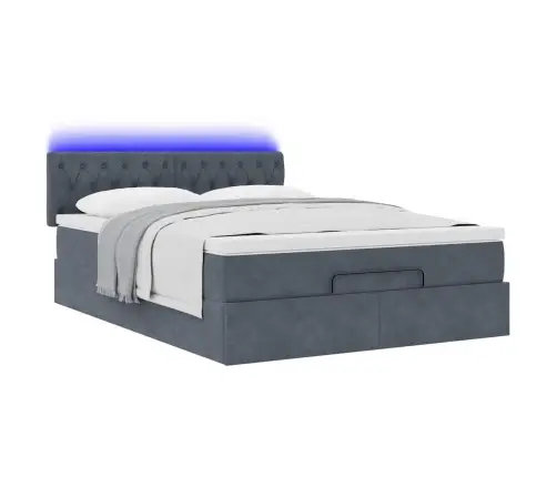 Ottomani Voodi Madratsiga Ja Led, Tumehall, 140X200cm Samet