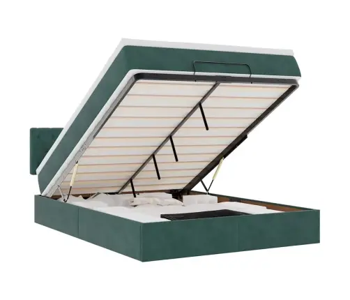 Osmaņu Gulta Ar Matraci & Leds, Tumši Zaļš, 140X200Cm, Samts Vidaxl