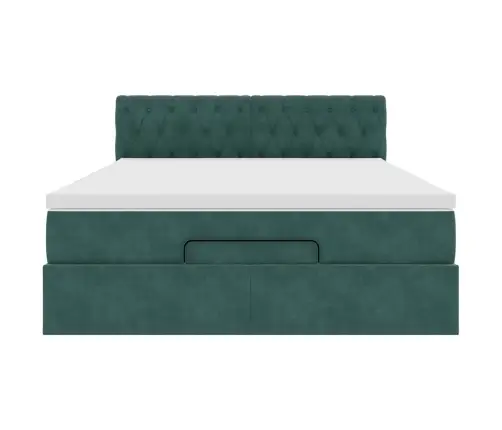 Osmaņu Gulta Ar Matraci & Leds, Tumši Zaļš, 140X200Cm, Samts Vidaxl