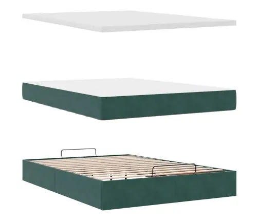 Osmaņu Gulta Ar Matraci & Leds, Tumši Zaļš, 140X200Cm, Samts Vidaxl