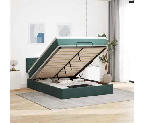 Osmaņu Gulta Ar Matraci & Leds, Tumši Zaļš, 140X200Cm, Samts Vidaxl