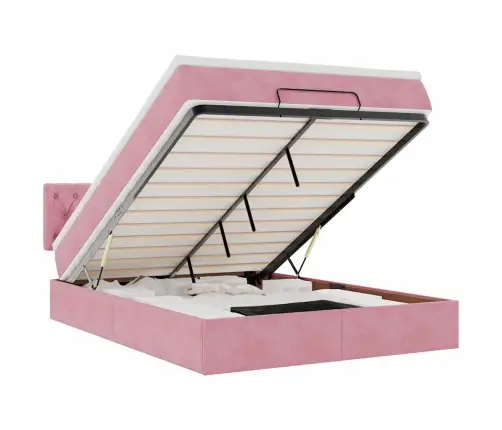 Osmanų Lova Su Čiužiniu Ir Led Rožinė 140X200Cm Velvet