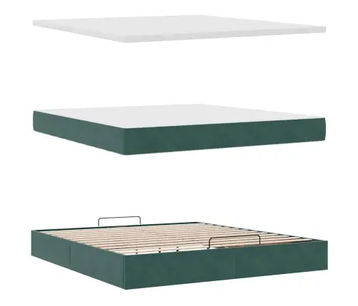 Osmaņu Gultas Rāmis Ar Matraci&Led Tumši Zaļš 160X200Cm Samts Vidaxl